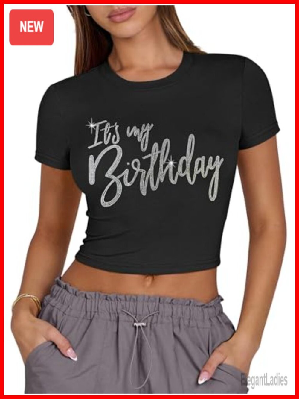 Kiss Me Its My Birthday Crop Top Y2k Sequin Tee